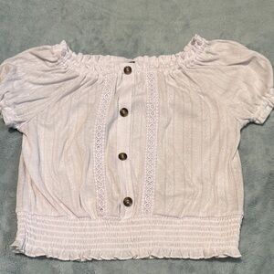 White Off-Shoulder Buttoned Women's Top